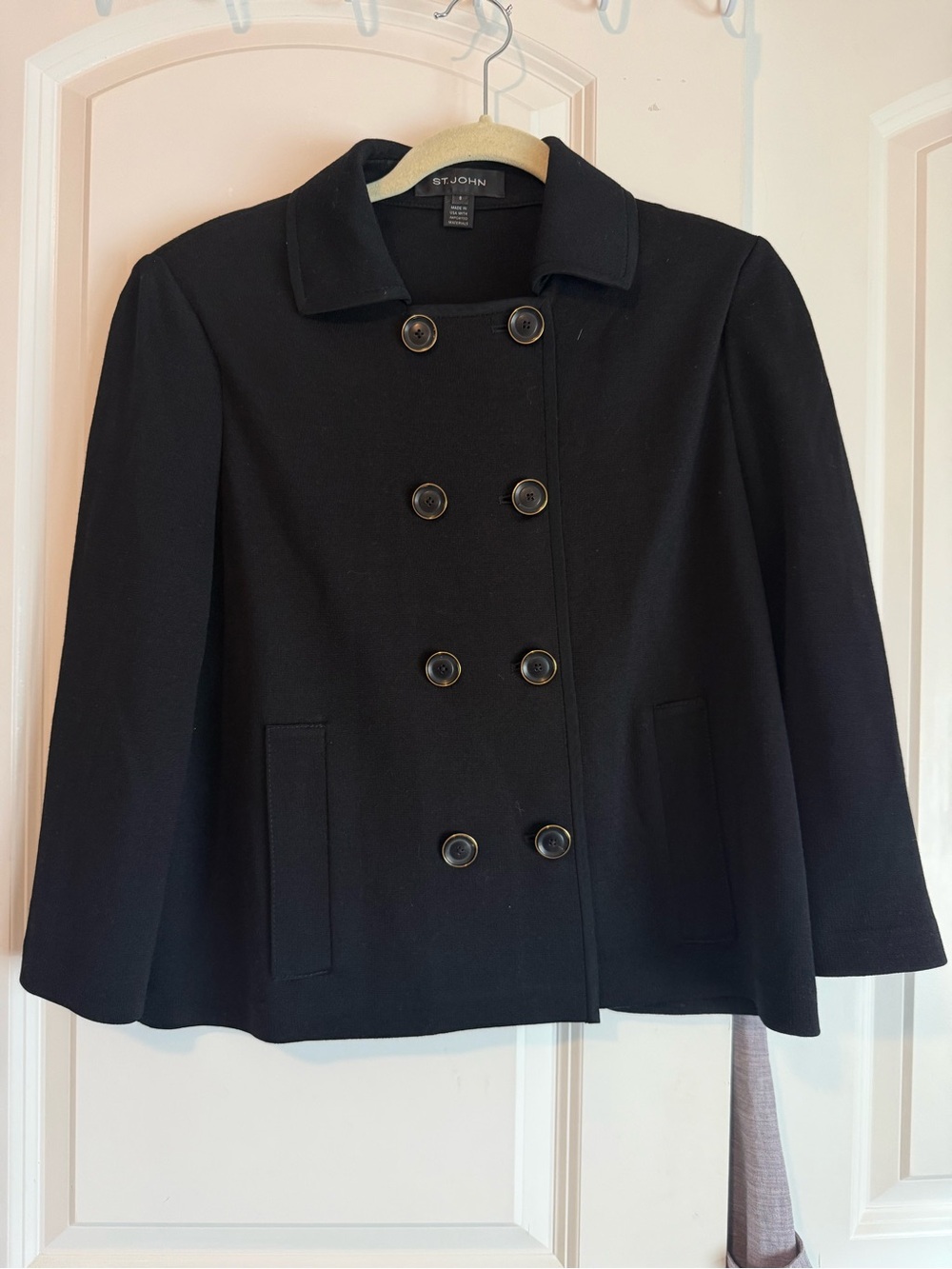 St. John Black Double-Breasted Pea Coat